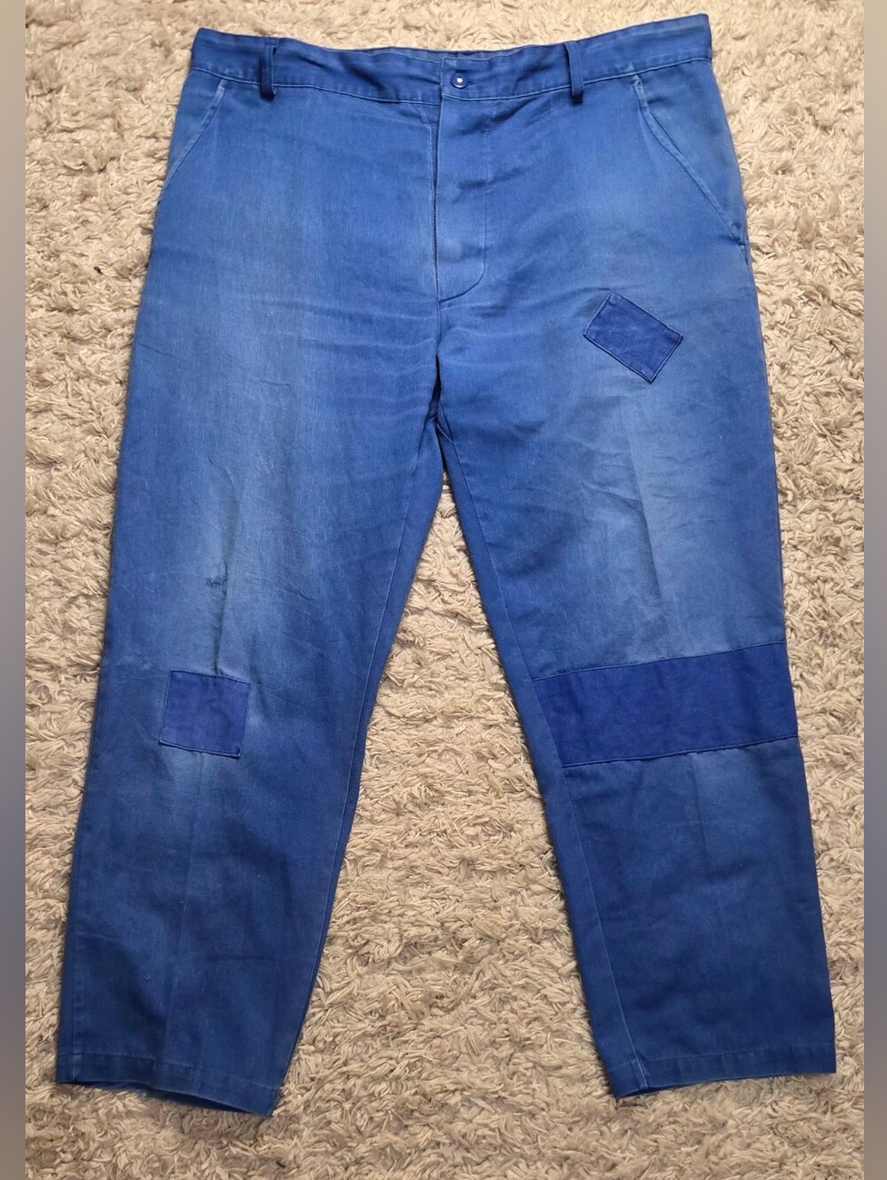 VTG 80s French Barbe Bleue Repaired Faded Work Wear Pants 36x30